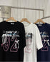 Women Casual Printed Bows Decor Frill Border T-Shirts